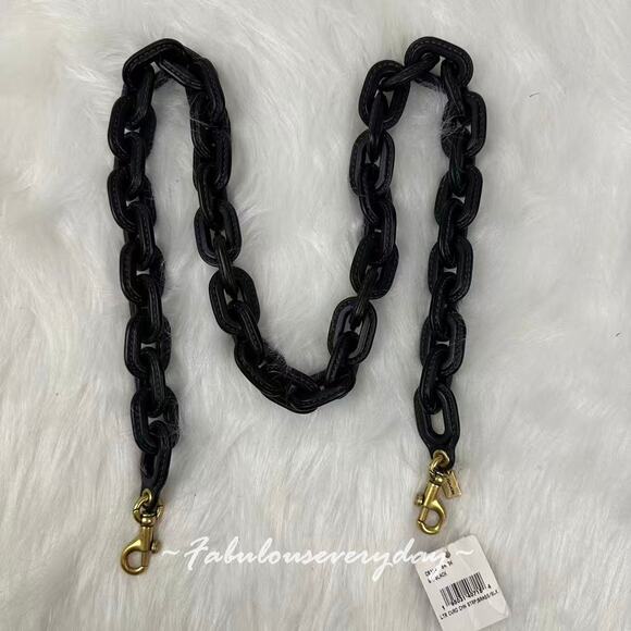 Coach Leather Covered Long Chain Strap In Black/Brass C8314 NWT - Picture 4 of 7